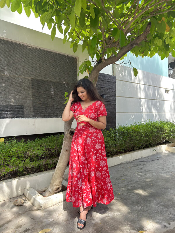 Red floral women dress